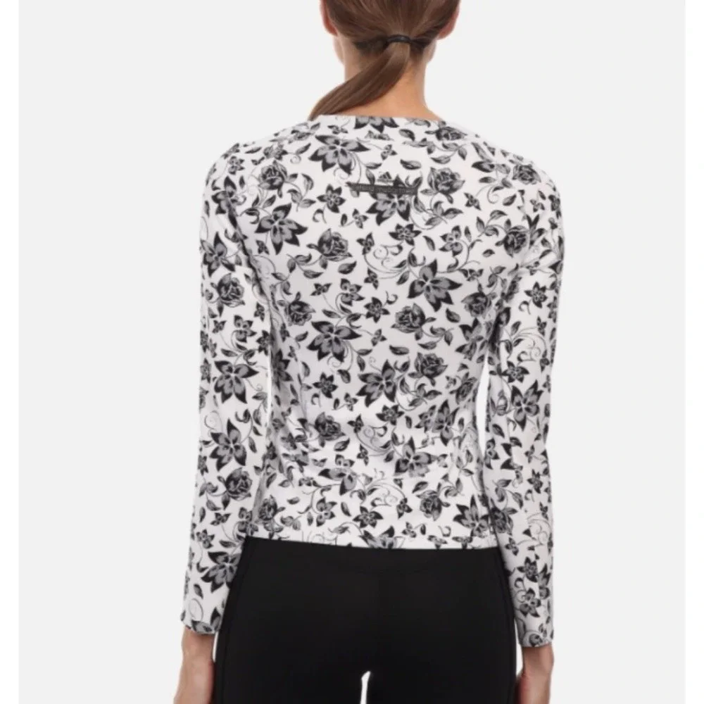 Adidas by Stella McCartney Floral Rash Guard Long Sleeve Swim Top Black White S - Picture 2 of 11
